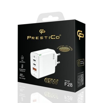 PRESTICO​ F28​ 1xUSB​-​QC​ 65W​ 2xPD​ GaN​ blanc